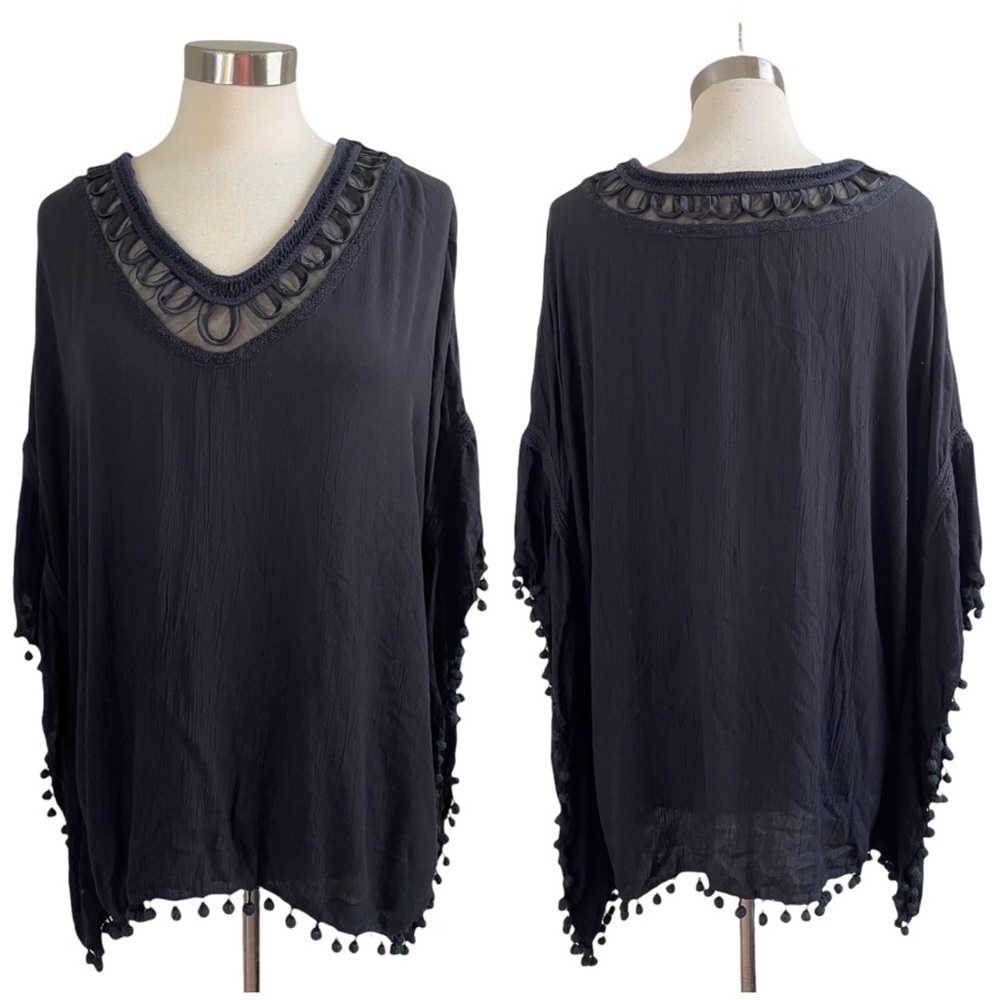 ELLA MOSS Black Pom Pom Swim Suit Cover-up size M/L